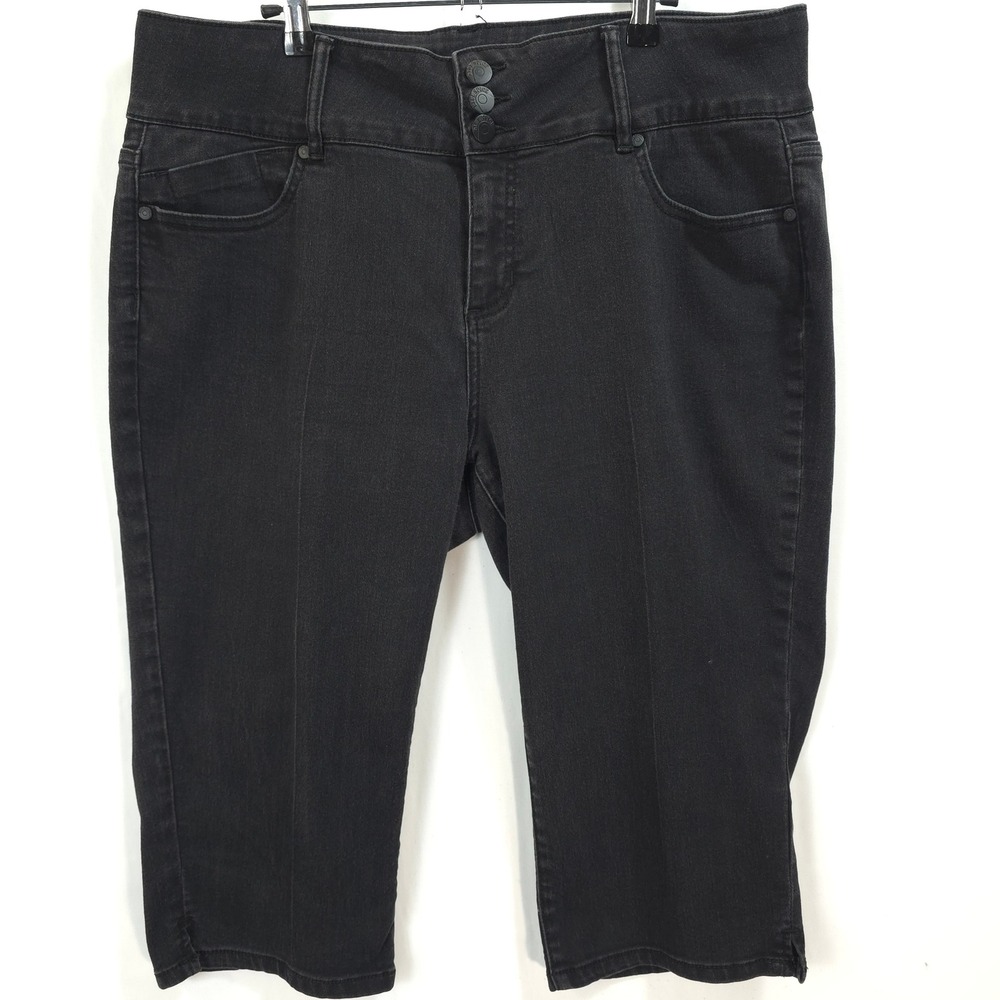 Blue Spice Capri Jeans Womens 20 High Rise Triple Button Black Stretch Casual